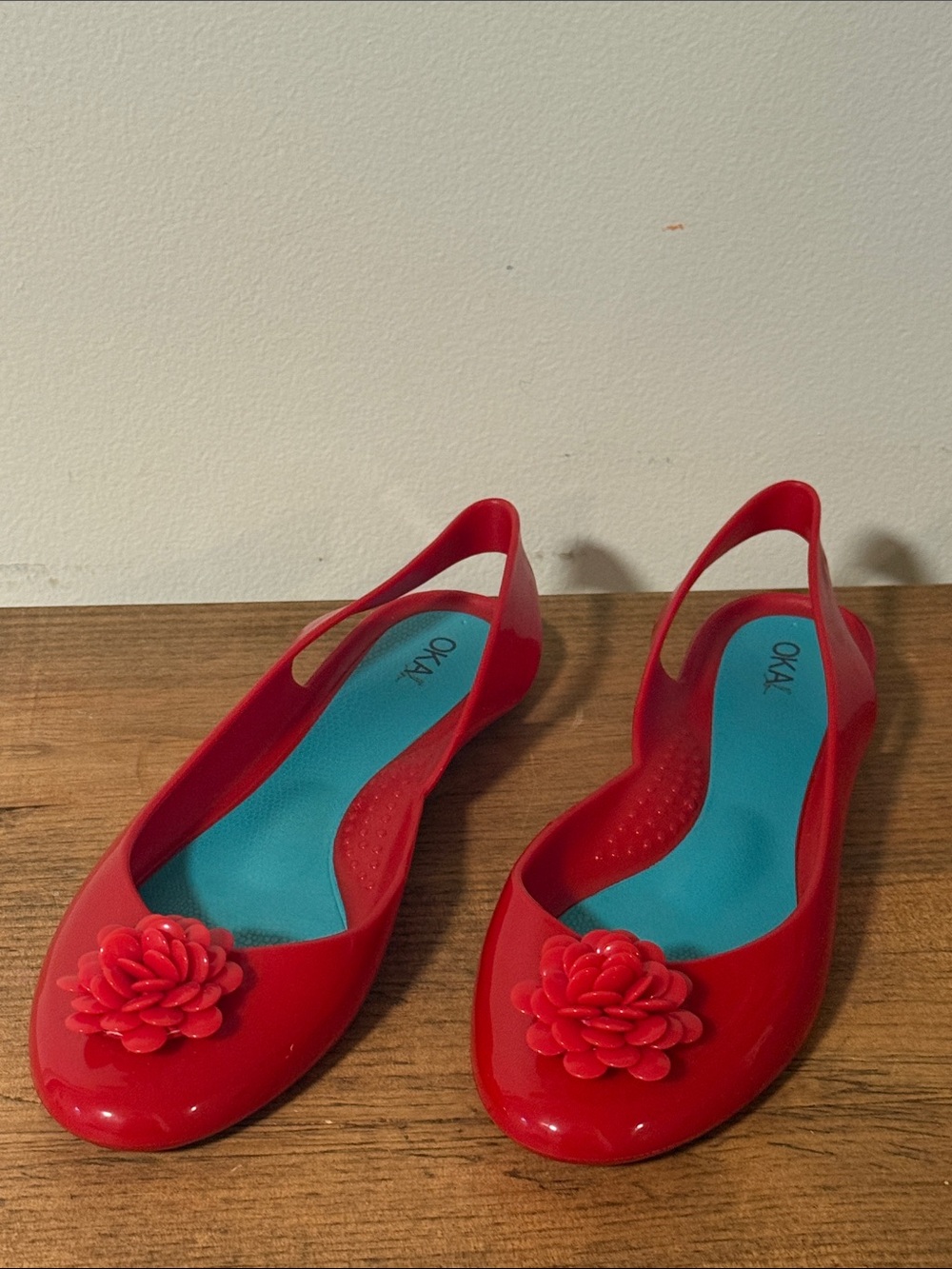 Red Slingback Floral Jelly Flats OKAb